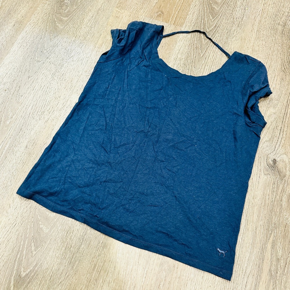 PINK Tanks XS Victoria's Secret Blue Scoop Neck Open Back Short Sleeve T-Shirt